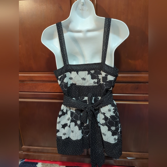 Mixit Tank Top Draped Sweetheart Floral & Dots Black White Summer NWT Medium - Picture 7 of 13